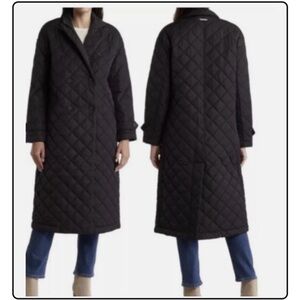 Rebecca Minkoff Double Breasted Quilted Long Black Duster Coat XL NWT